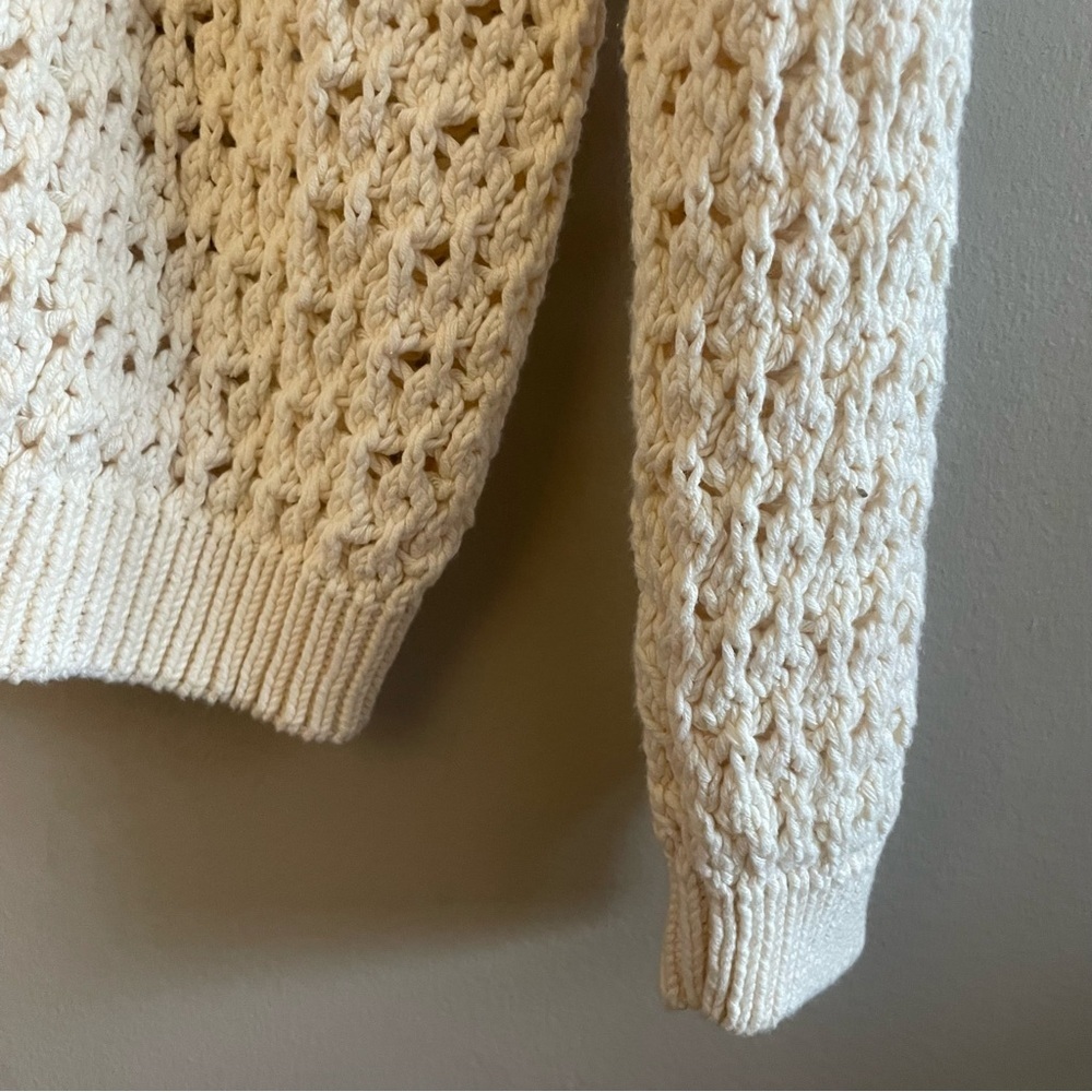 Denver Hayes Cream Open-Knit Drop Shoulder Crewneck Sweater โ Large Like New - Picture 9 of 16
